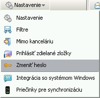 Menu Nastavenie umiestnené na paneli nástrojov